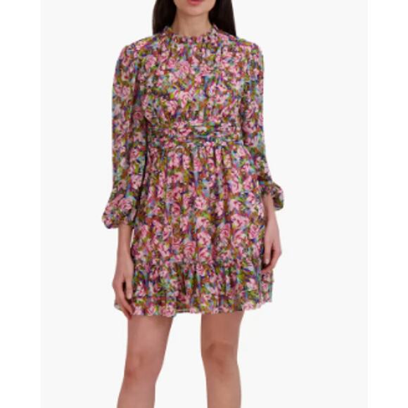 Julia Jordan Size 12 Floral Lace 3/4 Sleeve High Neck Mini Fit & Flare Dress - Picture 1 of 14